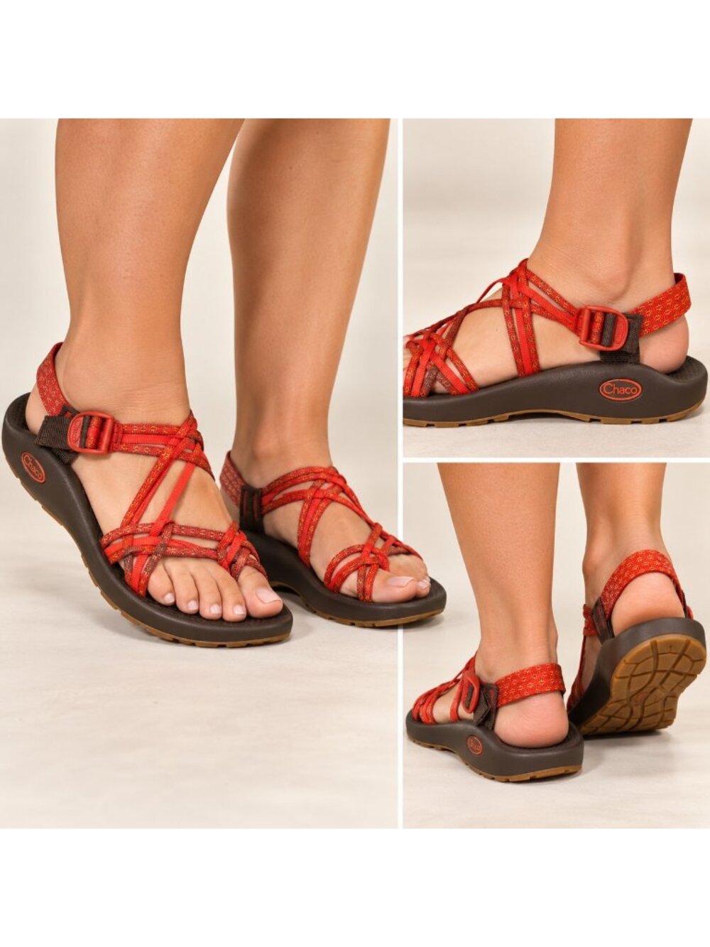 Chaco ZX/3 Classic Triple Strap Sport Sandals Shoes Size 10 Red And Brown